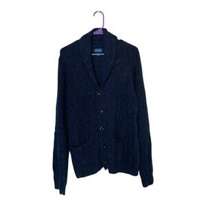 The Lucky Brand Womens Wool Blend Shawl Collar Knit Blue Cardigan Sweater Large